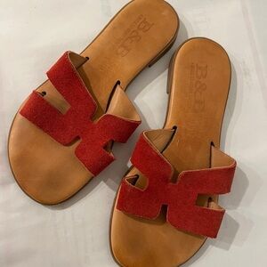 B& B red suede leather slide sandals